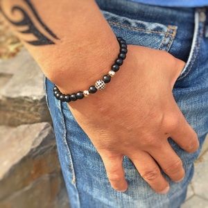 Matte Onyx Beaded Bracelet with Micro Pave CZ